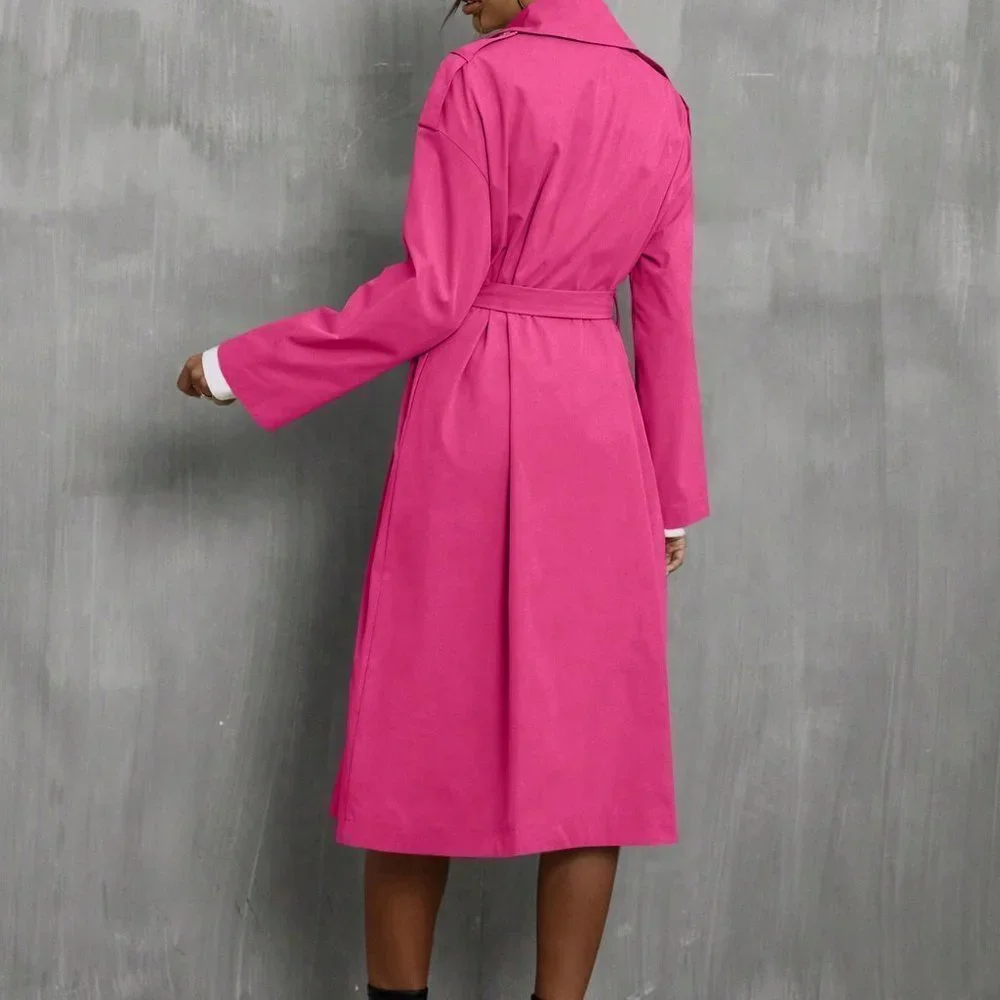 Double Breasted Belted Trench Coat Hot Pink - Picture 3 of 5